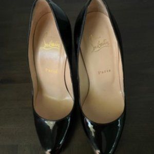 Christian Louboutin,  size 38, black patent, four inches heels
